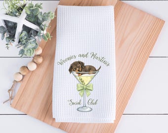 Weenies and Martinis, Funny Daschund Kitchen Towel, Dog Lover Gift, Kitchen Decor, Dish Towel