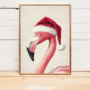 Christmas Flamingo Wall Decor, Large Christmas Wall Art, Flamingo With Santa Hat, Wall Art Print, Holiday Home Decor, Christmas Prints
