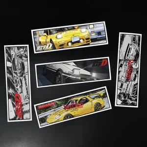 Anime Initial Drifting Red Sun , Set of 5, Car Bumper Decal, Custom Size Sticker, Slap Stickers Bundle