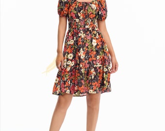 Bohemian Floral Midi Dress, Maternity nursing dress, Women's Midi Dress, Spring Summer Dress-SD1114