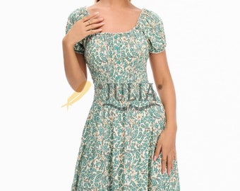 Bohemian Print Floral Midi Dress, Boho Dresses for Women - Spring Dress - Summer Dress for women - boho Fall dress-SDV1112