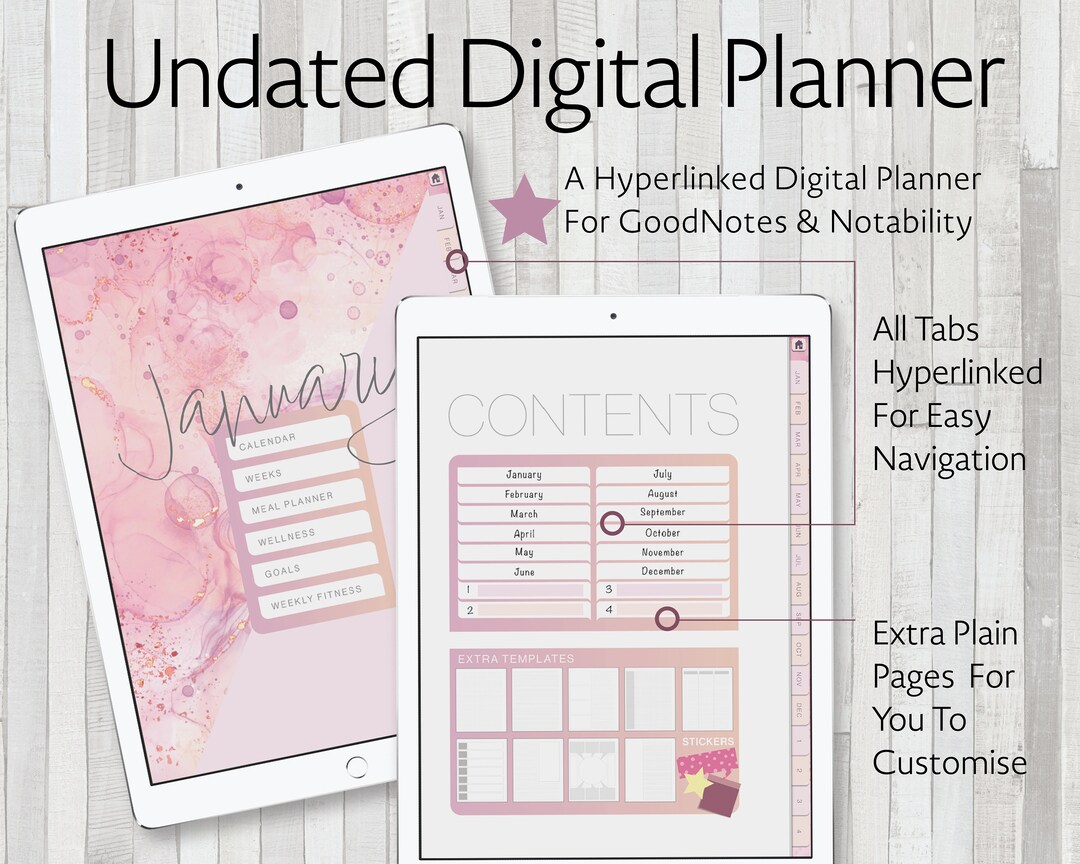 Undated Digital Planner: Goodnotes iPad Planner With Stickers (PDF) - Etsy
