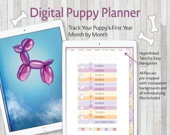 GoodNotes Digitaler Welpenplaner, Haustierplaner, Welpentrainingslisten, Welpen-Aufzeichnungen, Hundepflege-Tracker, Hundejournal