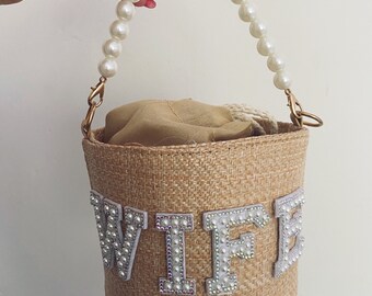 Wife Straw Bag with Pearl Handle