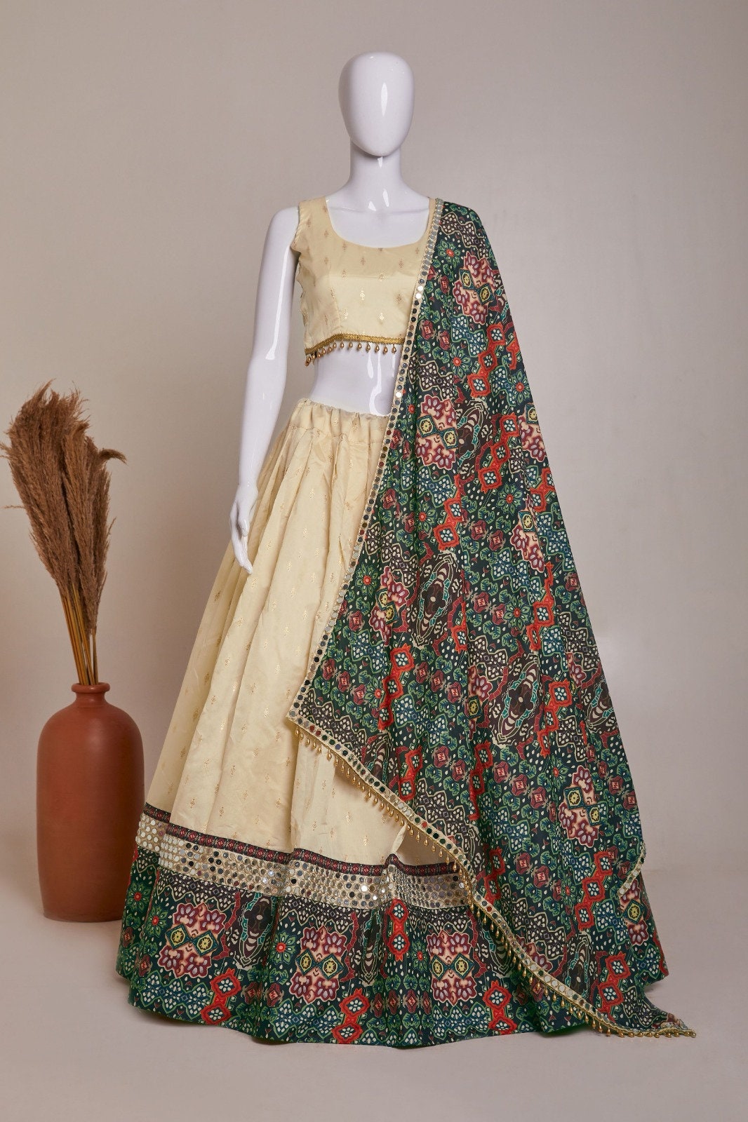 Heavy Wedding  Velvet Pink Cream   Lehenga Choli SC15005 main image 0