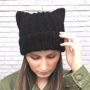 Kattöramössa Alpacka Varm Ull Stickad Mössa Svart Virkad Mjuk Mössa Söt Mysig Vintermössa Rolig Djuröron Ribbad Mössa Unisex Kattälskare Gåva
