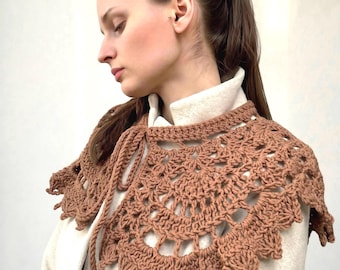 Colletto in pizzo all'uncinetto, stile Peter Pan, stile francese vintage, staccabile, accessorio per il collo in lana fatto a mano, stile civetta in colori personalizzati