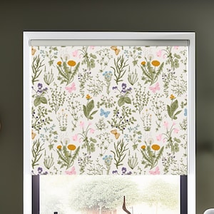 Vintage Botanical Floral Roller Shades, Custom Blackout Window Treatment for Kitchen, Light Filtering Roller Blind, Custom French Door Shade