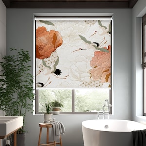 Japanese Crane Printed Roller Blinds for Kitchen, Picture Window Curtains for Living Room, Personalized Shades for  Door, Window Treatments