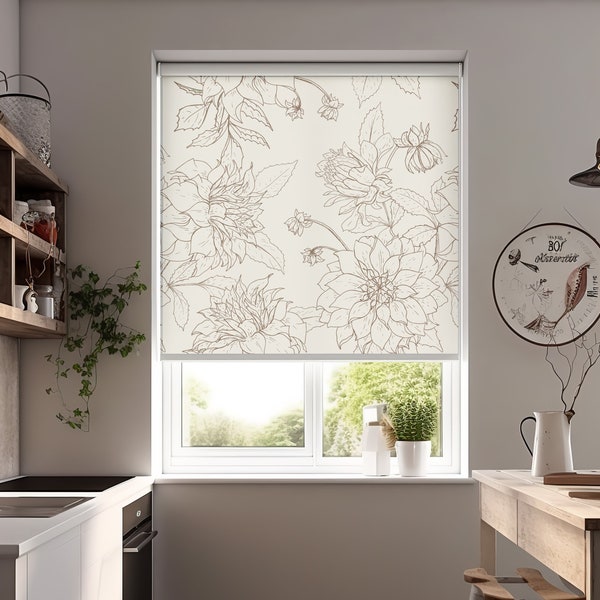 White Floral Blackout Custom Window Treatments Panels for Bedroom, Light Filtering Roller Shades, Printed Window Blinds, Linen Shades