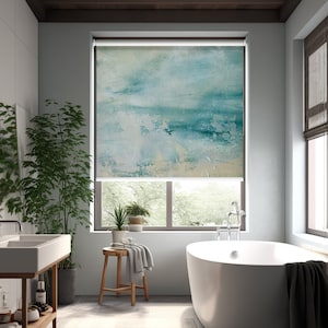 Persianas enrollables para baño con diseño abstracto de acuarela, persianas azules personalizadas para cocina, cortinas para ventanas.