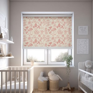 Pink Mushroom Vintage Window Roller Curtains Blackout, Kids Roll up Creative Blinds for Porch, Cordless Roller Shades, Custom Window