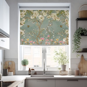 Vintage Chinoiserie Roller Blinds with Prints,  Custom Window Treatments for Kitchen , Birds  Personalized Shades for Door, Roller Curtains