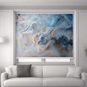 Blue Marble Blackout Window Treatments Panels, Printed Roller Shades, Linen Shades for Window , Blackout Blinds for Kitchen, Rollo Fenster