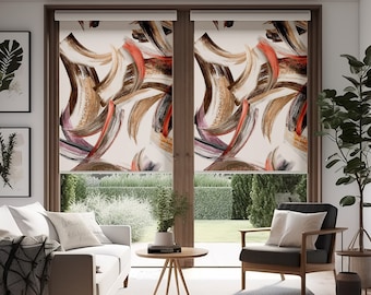 Brown Printed Roller Blinds , Abstract  Personalized Window Shades, Creative Blinds, Custom Window Treatments Panels, Blackout Curtains