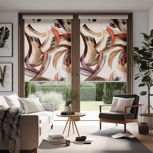 Brown Printed Roller Blinds , Abstract  Personalized Window Shades, Creative Blinds, Custom Window Treatments Panels, Blackout Curtains