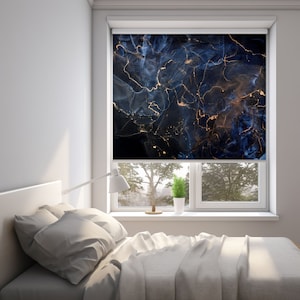 Navy Blue Marble Custom Cordless Roller Shades Blackout for Windows, Personalized Window Shades for Kitchen, Window Shades and Blinds