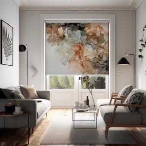 Golden Marble Light Filtering Picture Window Shade for Living Room, Custom Printed Blackout Roller Blinds, Personalized Door Shade