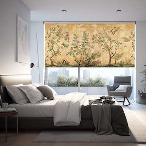 Vintage Chinoiserie Floral Roller Shades, Custom Botanical Garden Window Blinds for Bedroom,