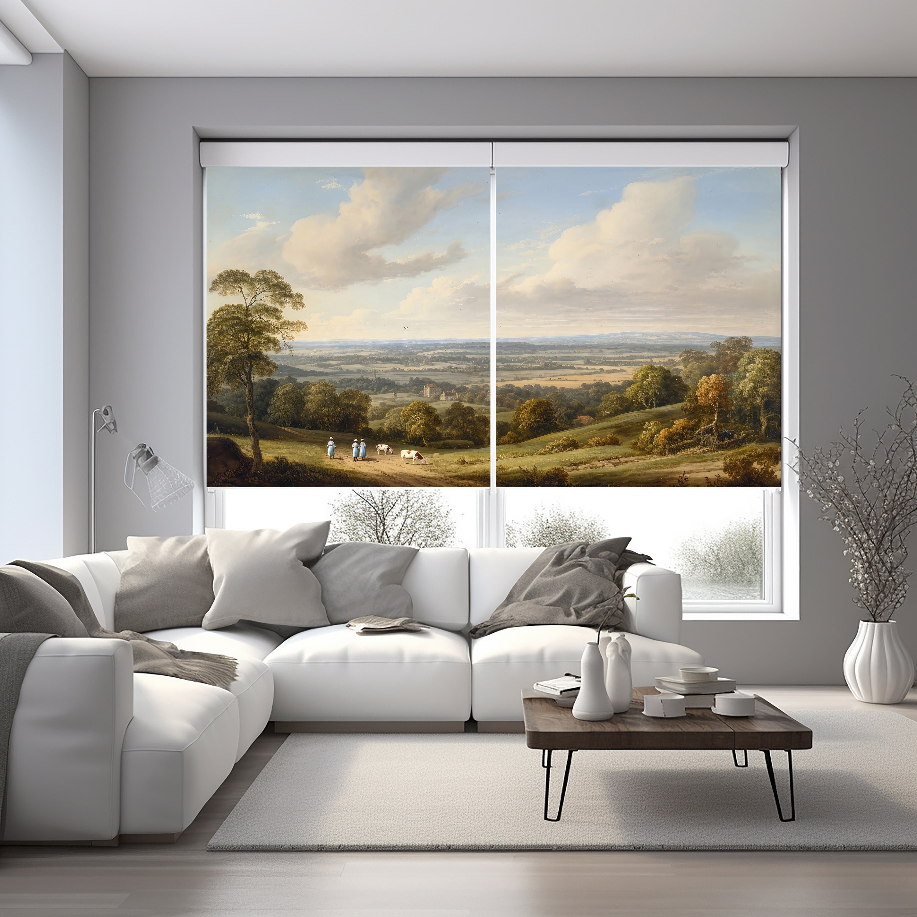 Landscape Roller Blinds for Big Windows, Custom Motorized Window Shades, Printed Bay Window Shades, Blackout Roller Shades for Living Room