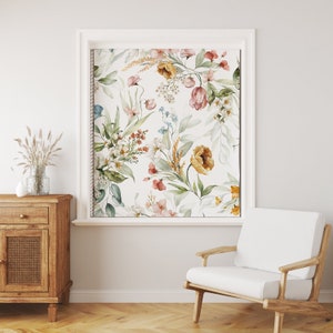 Watercolor Peony Floral Picture Window Curtains for Living Room, Window Blinds Custom, Soft Peony Flower  Printed Roller Blinds for Kitchen