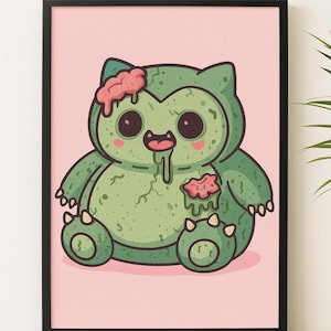 Zombie Snorlax Poster – Pastell Horror Wandkunst (herunterladbare Datei)