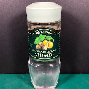 McCormick | Ground Nutmeg Vintage Spice Jar | Green Lid | Empty | Retro Kitchen Decor