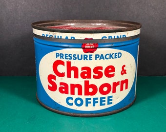 Chase & Sanborn | Vintage 1lb Kaffeedose mit Deckel | Leer | Retro Küche Dekor