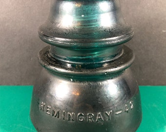 Glass Insulator | Hemingray - 42 | Vintage | Teal Blue | 4" Tall | Made In USA