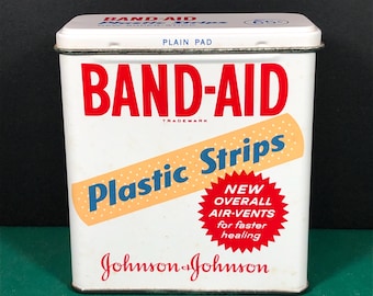 Plaster | Johnson & Johnson | RZADKIE, zabytkowe plastry w paskach, pusta puszka | Wczesna wersja bez kodu UPC