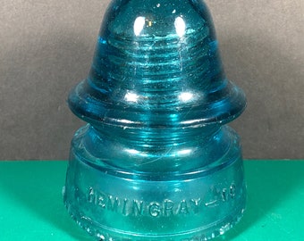 Glass Insulator | Hemingray - 19 | Vintage | Teal Blue | 4" Tall | Made In USA