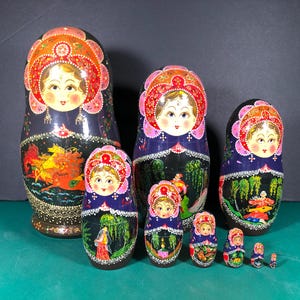 Matryoshka | 9 Piece 7.5&quot; Tall Artistic Russian Nesting Dolls | Hand Painted | Nice Details | Made In Russia