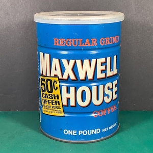 Maxwell House | Vintage 1lb &quot;Cash Offer&quot; Coffee Can With Lid | Regular Grind | No UPC | Empty