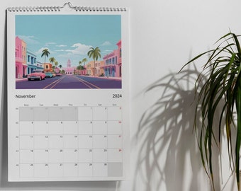 Florida Wandkalender 2024, Maandkalender, Florida cadeau kerst, Geïllustreerde Maandkalender Planner.