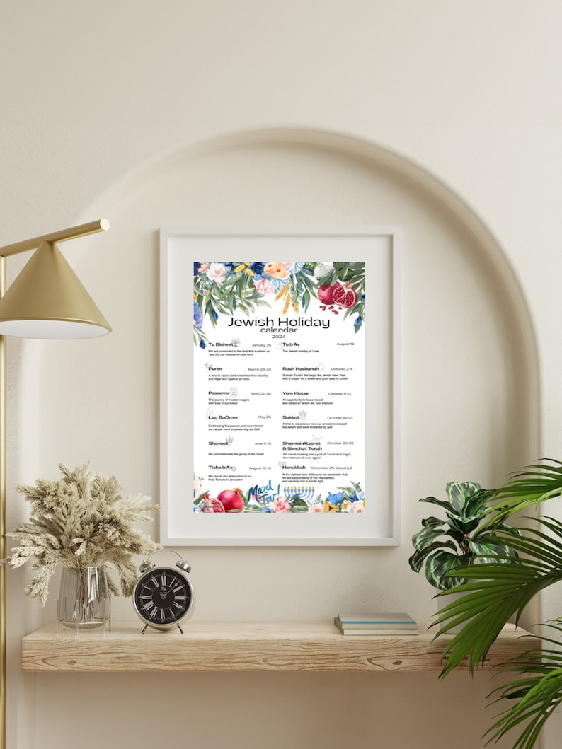 Jewish Holiday Calendar 2024 Hebrew Calendar Chanukah Hanukkah Gift jewish Prints Gift, Judaica