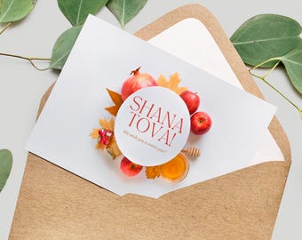 Rosh Hashanah Card, Shana Tova Greetings, Apples, Honey (PDF Download)