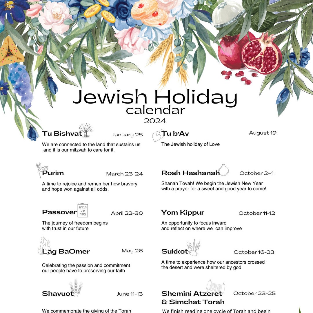 Jewish Holiday Calendar 2024 Hebrew Calendar hanukkah Etsy UK