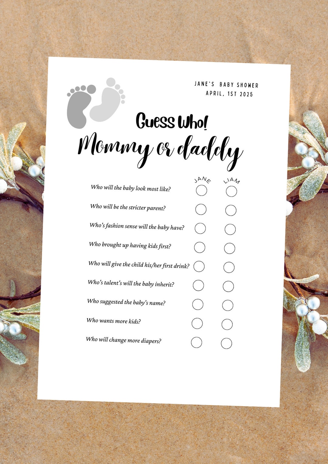 Printable Baby Shower Game With Mommy and Daddy, Baby Shower Fun Pack ...