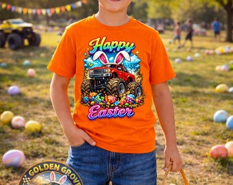 Camiseta de Pascua con Monster Truck / Camiseta de Pascua para niños / Conjunto de Pascua para niños / Camiseta de búsqueda de huevos de Pascua / Camiseta de Pascua con Monster Truck
