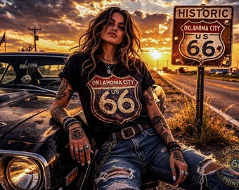 Camiseta de la Ruta 66 de Oklahoma City / Camiseta vintage de la Ruta 66 / Camiseta retro para viajes por carretera / Regalo de Oklahoma / Camiseta histórica de viaje por la US 66 / Camiseta unisex