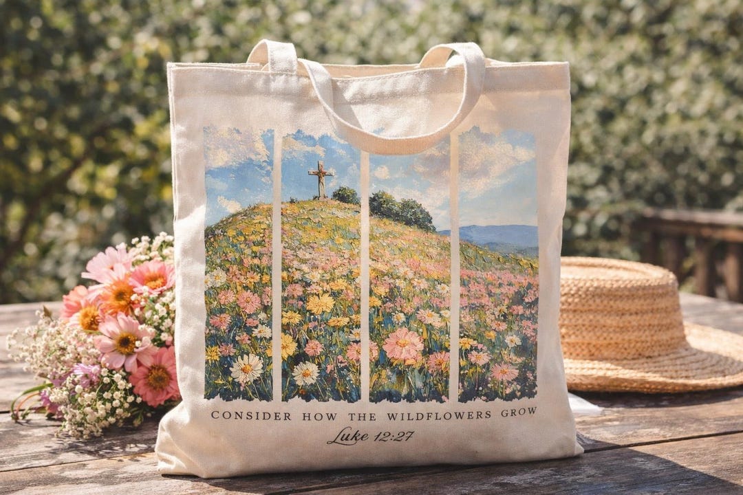 Christian Wildflower Wall Art, Luke 12:27 Scripture Print, Cross on ...