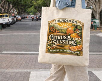 Bolsa de tela Redlands Citrus & Sunshine / Bolsa de lona de algodón resistente para mercado agrícola, reutilizable / Regalo de cítricos de California / 38 x 40 cm