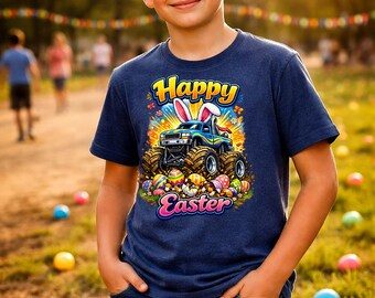 Camiseta infantil de Monster Truck para Pascua / Camiseta de camión de Pascua Feliz Pascua / Regalo de Pascua para niños / Camiseta de conejito de camión de tierra / Camiseta gráfica juvenil