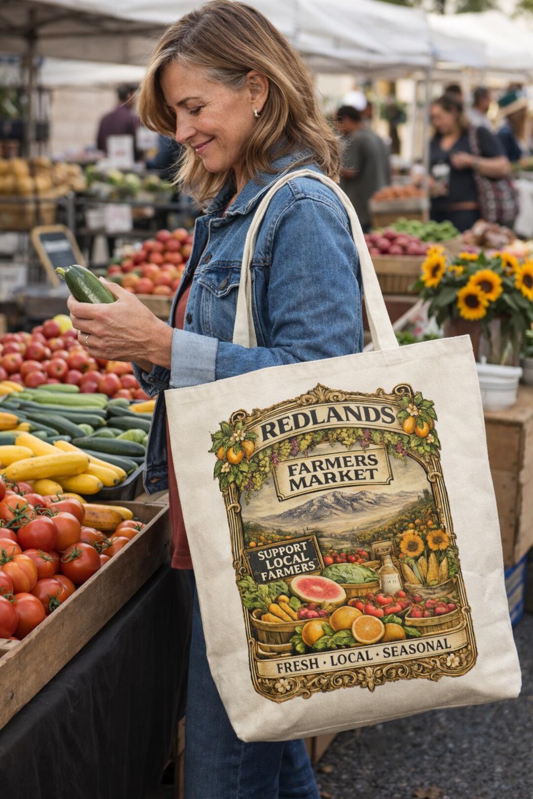 Redlands California Farmers Market Tote Bag | Reusable Canvas Grocery ...
