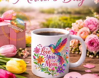 Taza del Día de la Madre / Regalo para mamá / Taza de café con colibrí y flores / Taza linda para mamá / Idea de regalo para el Día de la Madre / Taza de primavera / Día de la Madre
