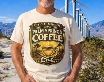 Camiseta del Palm Springs Coffee Club / Camiseta retro para amantes del café del desierto / Regalo de recuerdo de viaje / Camiseta vintage con estampado de cafetería / Camiseta unisex