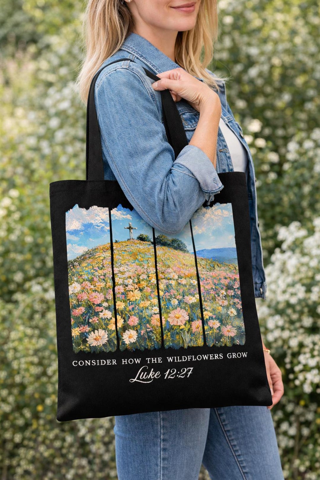 Christian Wildflower Wall Art | Luke 12:27 Scripture Print | Cross on ...