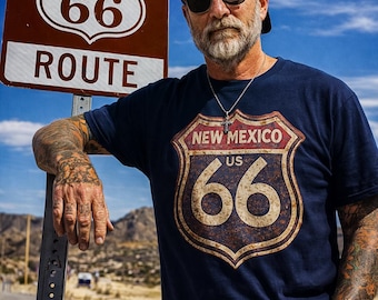 Camiseta Ruta 66 Nuevo México / Camiseta vintage Ruta 66 / Regalo retro para viaje por carretera / Camiseta de carretera histórica / Camiseta de viaje americana / Camiseta unisex