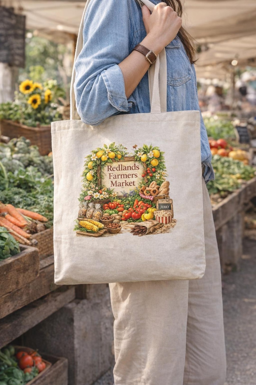 Redlands Farmers Market Tote Bag | Citrus Market Canvas Tote | 15"x16 ...