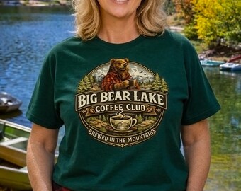 Camiseta del Club de Café de Big Bear Lake / Camiseta retro de oso de montaña / Regalo rústico para amantes del café y la naturaleza / Camiseta gráfica para amantes de la naturaleza / Big Bear, California